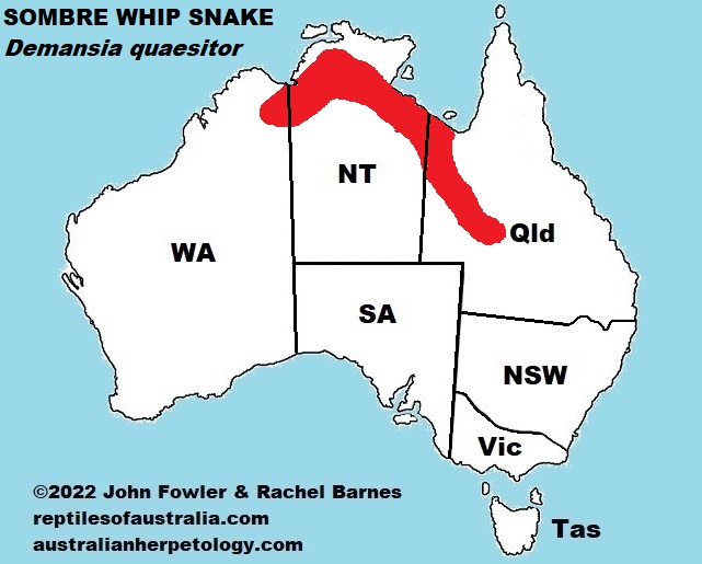 Approximate distribution of the Sombre Whipsnake (Demansia quaesitor)